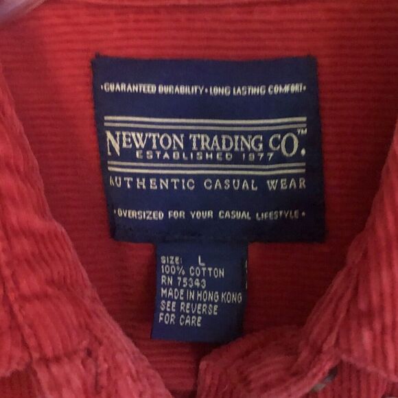 Newton Trading Co Corduroy Shirt Mens Sz L VTG 80s Red Button Front Long Sleeve - Picture 3 of 11